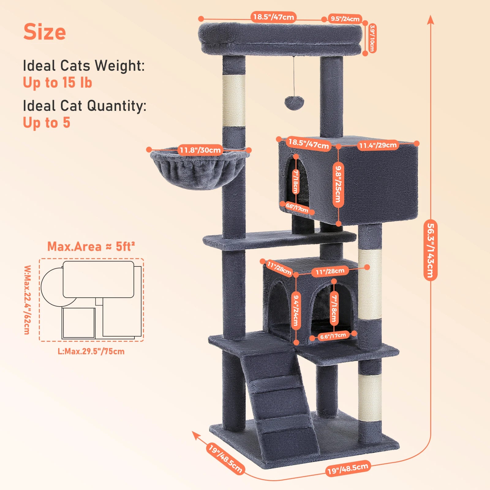 Multi-Level Cat Tree Tower with Scratching Post, Cozy Hammock, Top Perch, Large Cat Condo for Indoor, Cat Accessories, Cat Toys
