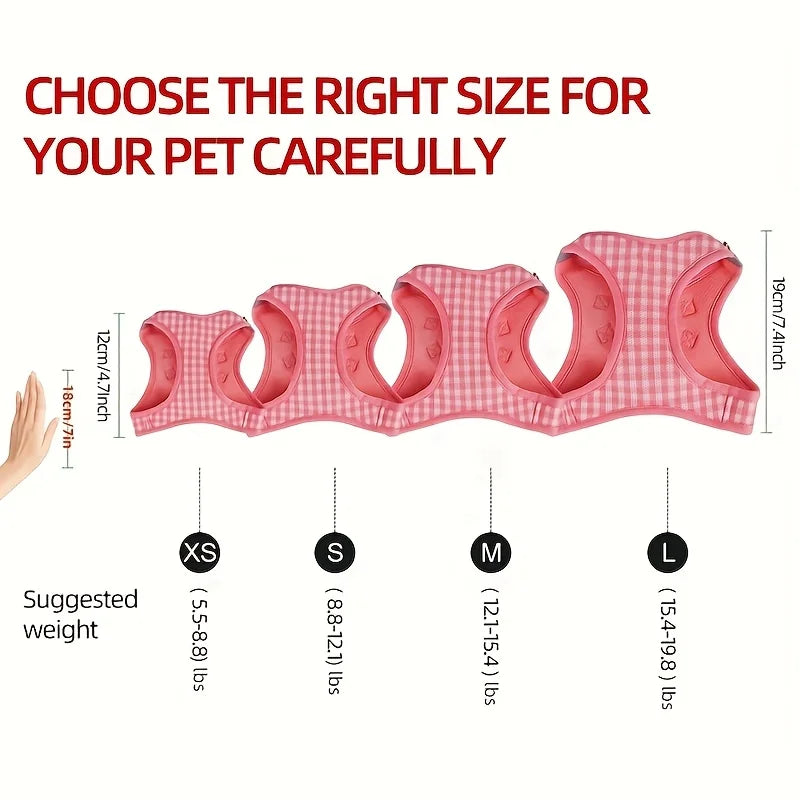 Pet Cat Suit, Plaid Pattern Breathable Fabric, Durable Metal Accessories with Reflective Strips, Hand Washable, Polyester Fiber, Suitable for Most Cats, Pet Supplies Cat Accessories, Collar, Leash