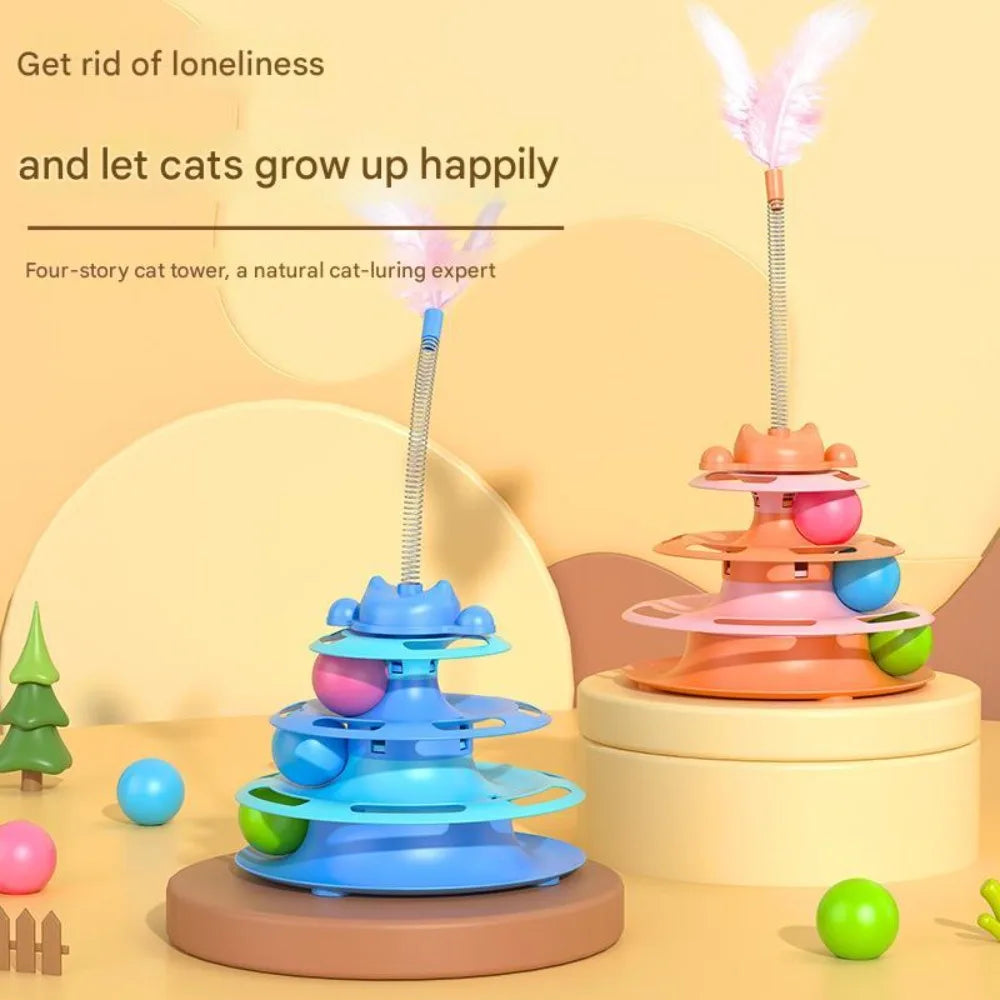 New Interactive Cat Toys Rotatable Intelligence Training Pet Cat Turntable Balls Feather Cat Amusement Plate Pet Supplies