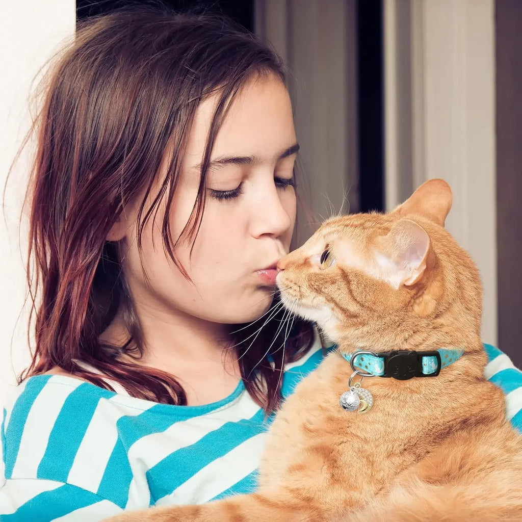 4 PCS Glow Cat Collars Breakaway with Bell Moons Stars,Cute Kitten Collar with Pendant for Girl Boy Cats Puppy, Cat Accessories