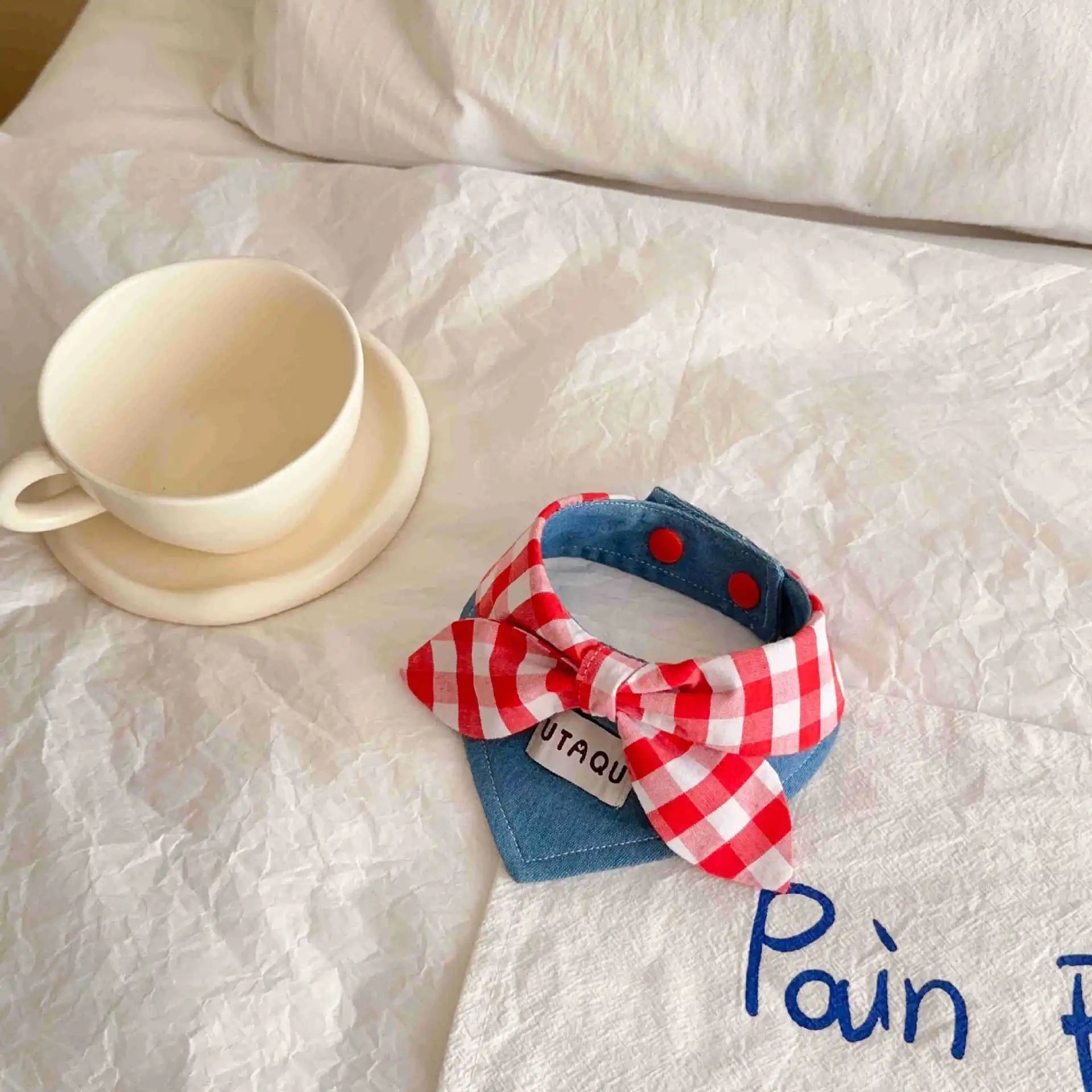 Pet Plaid Drool Bib Cat Bib Blue Denim Scarf Small Dog Teddy Triangle Scarf Pet Dog Accessories Puppy for Small Dogs