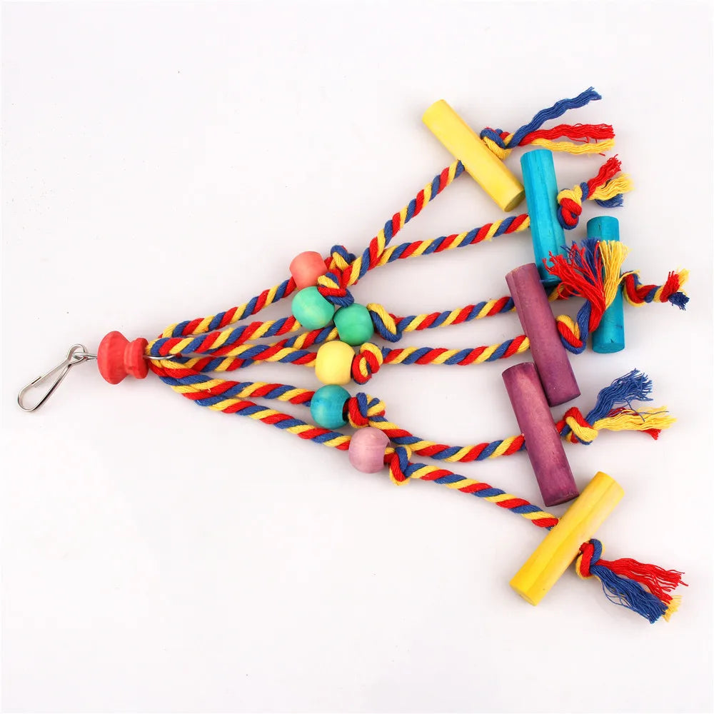 Random Colors Bird Accessories Wood Chewing Toy Birds  Rope Parrot Toys Cage Resistant Small Large Bird Toy Parrots Training