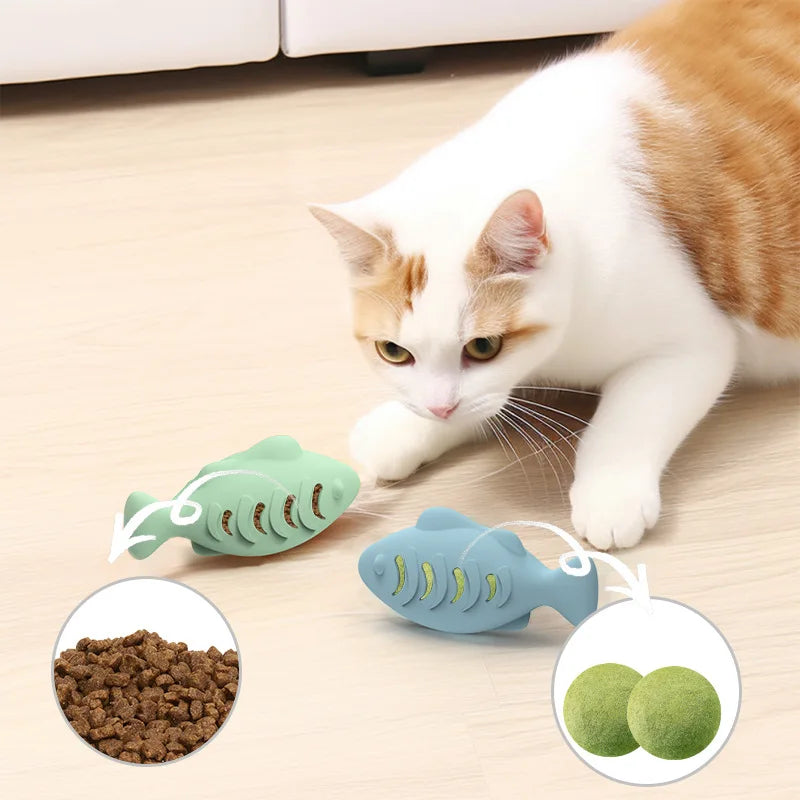 Cat Toy Interactive Silicone Fish Pet Toys For Kitten Teeth Cleaning Leak Food Cat Chew Toys Food Storage Toy Pet Supplies