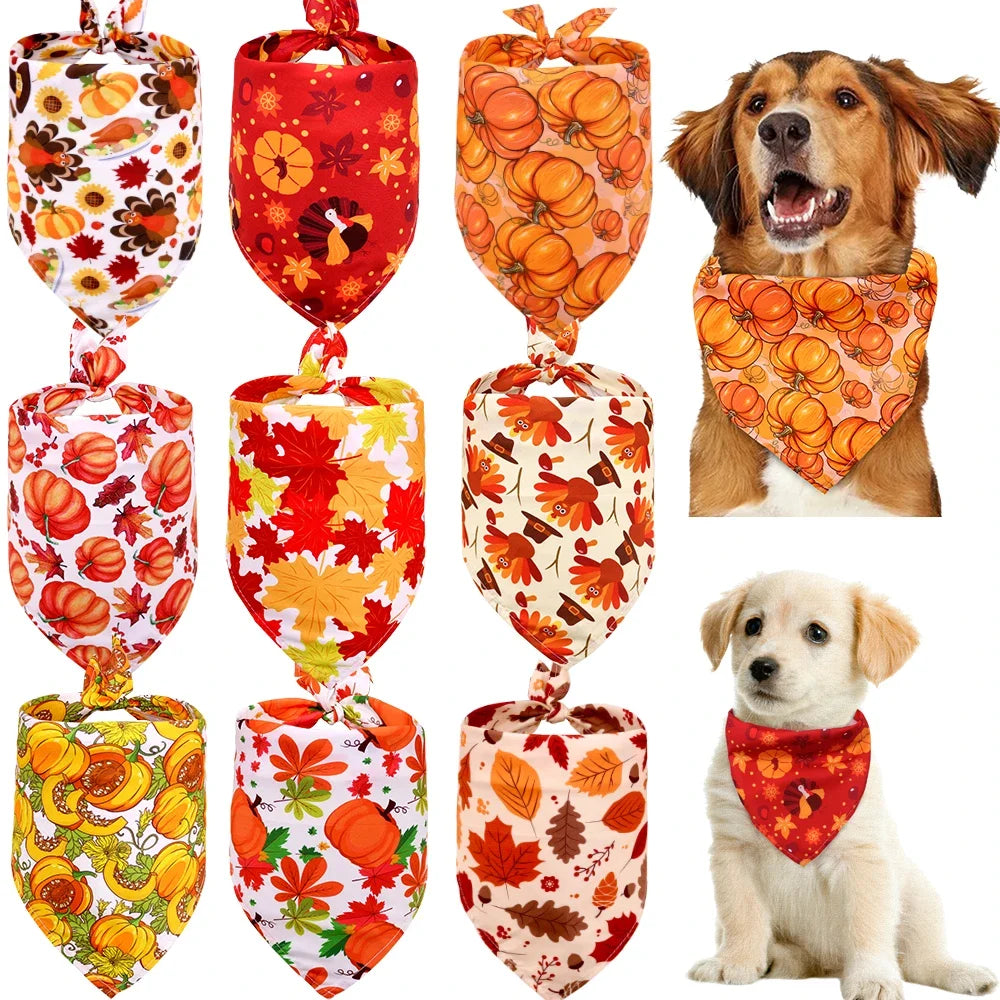 50pcs Dog Bandana Thanksgiving Pet Supplies Small Dog Cat Puppy Bandanas Scarf  Fall Dog Accessories Pumpkin Turkey Dogs Bandana