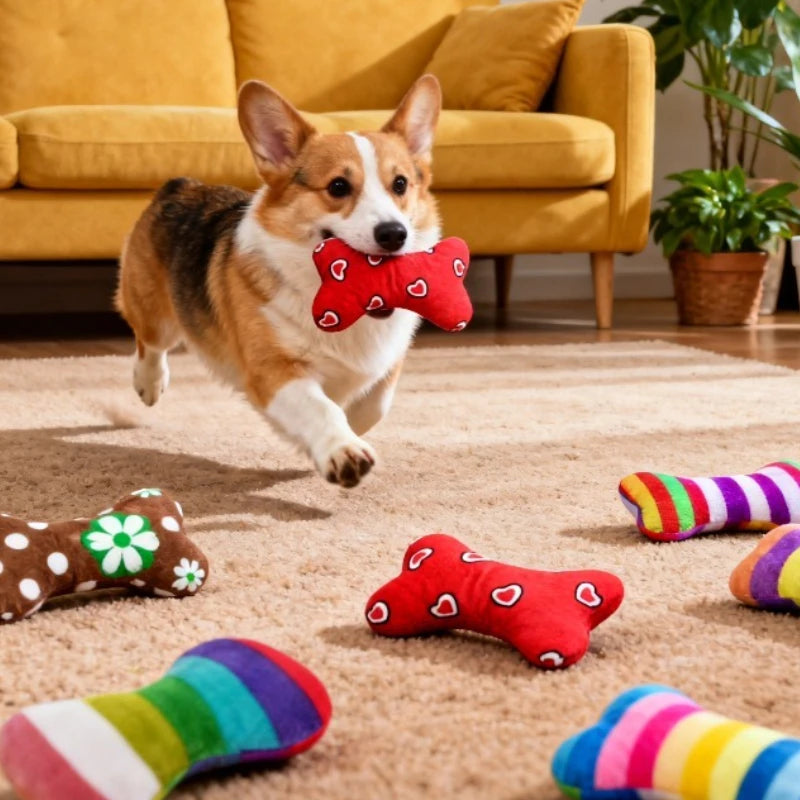 Dog Plush Toy Pet Squeaky Toy Dog Bite-Resistant Clean Teeth Chew Interactive Bone Shape Dog Cat Toys Pet Product Grinding Teeth