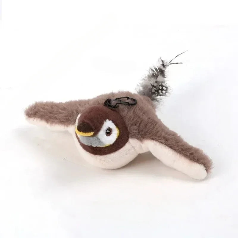 Chirping Bird Cat Toy Simulated Bird Interaction Toy Sparrow USB Rechargeable Flying Bird Cat Toys for Indoor Cats