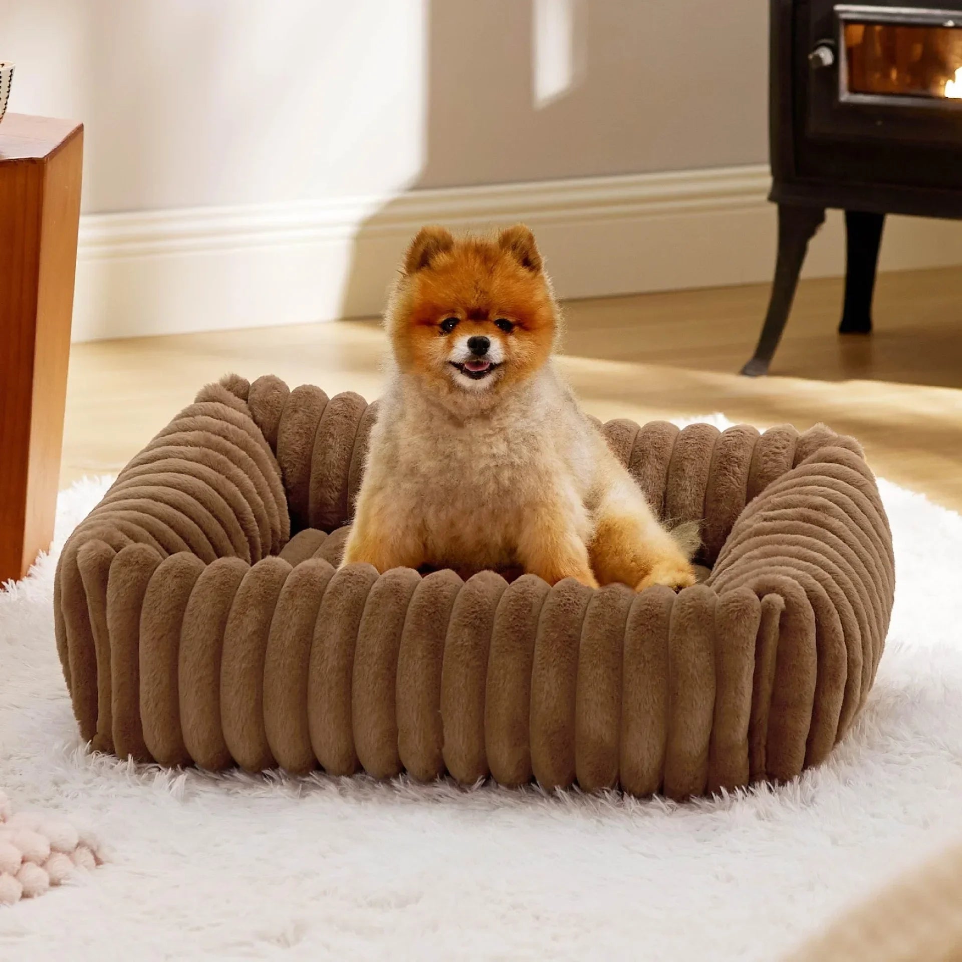 Luxury Warm Bed for A Small Dog W/ Armrest Cat Nest Pet Plush Kitten Winter Sofa Puppy Bed Detachable Washed for Cat Accessories