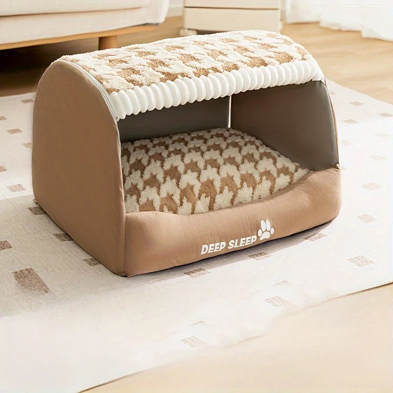 1pc Cozy Cartoon Pattern Dog Bed  Cat House Large Capacity Pet House with Removable Washable Cover Dog Accessories Pet Bed