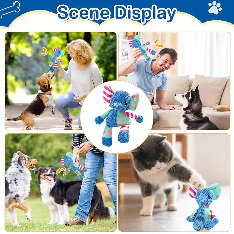 Resistant Interactive Dog Toys - Squeak & Rope Toy for Large Dogs & Aggressive Chewers, Puppy Teething Pet Elephant Plush Toy