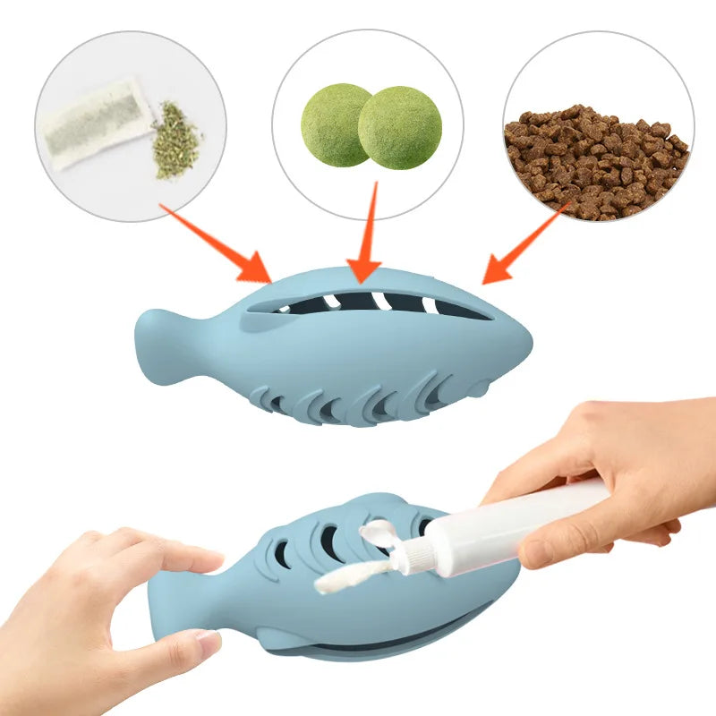 Cat Toy Interactive Silicone Fish Pet Toys For Kitten Teeth Cleaning Leak Food Cat Chew Toys Food Storage Toy Pet Supplies