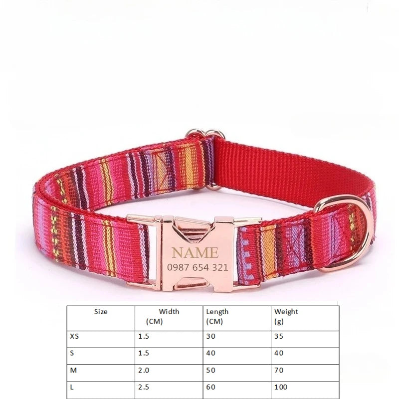 Customized Name Number Dog Collar Bohemian Stripe Plaid Pet Traction Rope Ethnic Pet Collars with Buckle Dog Accessories