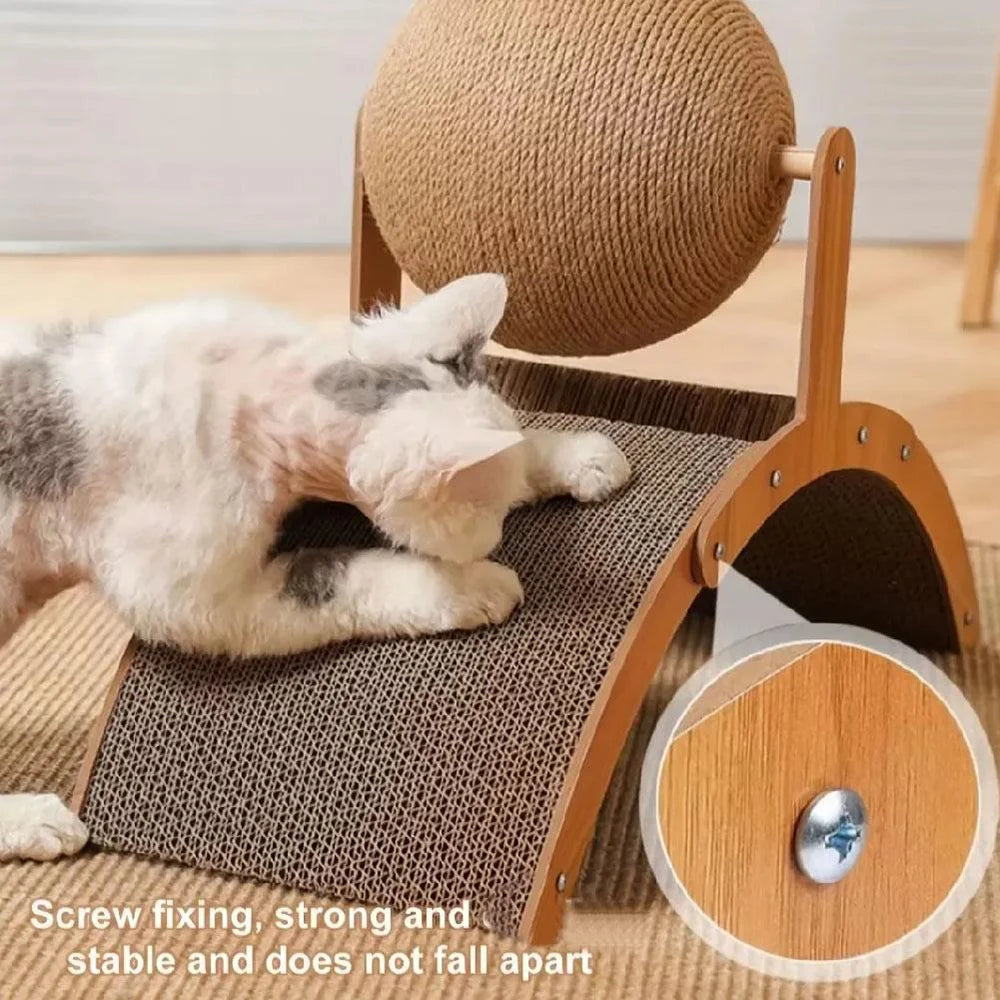 2 In 1, Cat Scratching Ball Wooden Cat Scratcher, Natural Sisal Scratch Board Scratching Column, Wear-Resistant Paw Wood Scraper