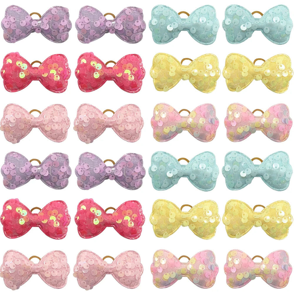 50/100pcs Sequins Style Dog Bowknot Hair Bows Decorate Bows with Rubber Band for Small Dogs Puppy Pet Headwear Dog Accessories