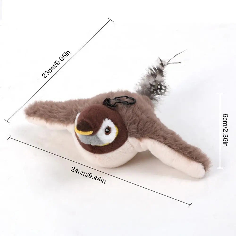 Chirping Bird Cat Toy Simulated Bird Interaction Toy Sparrow USB Rechargeable Flying Bird Cat Toys for Indoor Cats