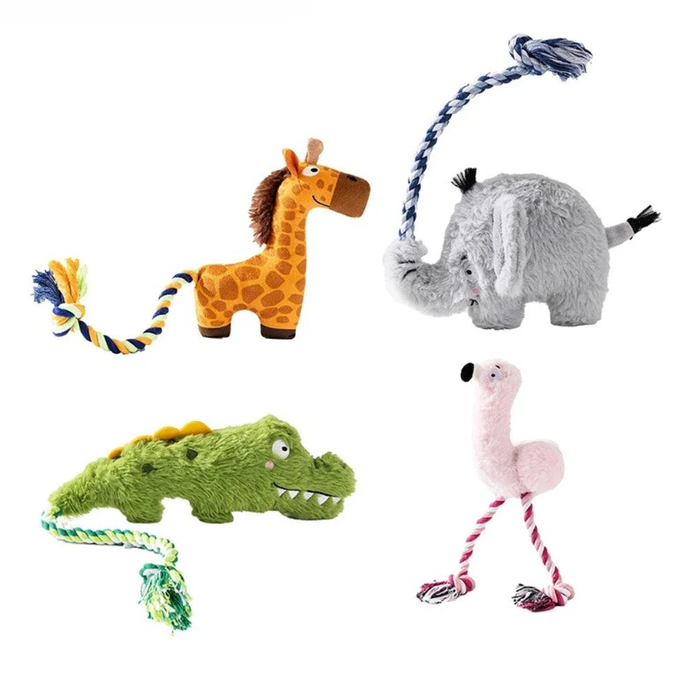 Plush Squeaky Dog Toys Crazy Zoo Plush Sound Toys Human Pet Interactive Tug of War Knot Bite-resistant Pet Toys Outdoor Funny