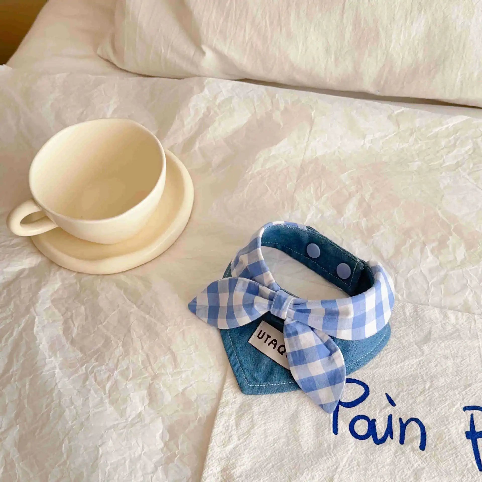 Pet Plaid Drool Bib Cat Bib Blue Denim Scarf Small Dog Teddy Triangle Scarf Pet Dog Accessories Puppy for Small Dogs