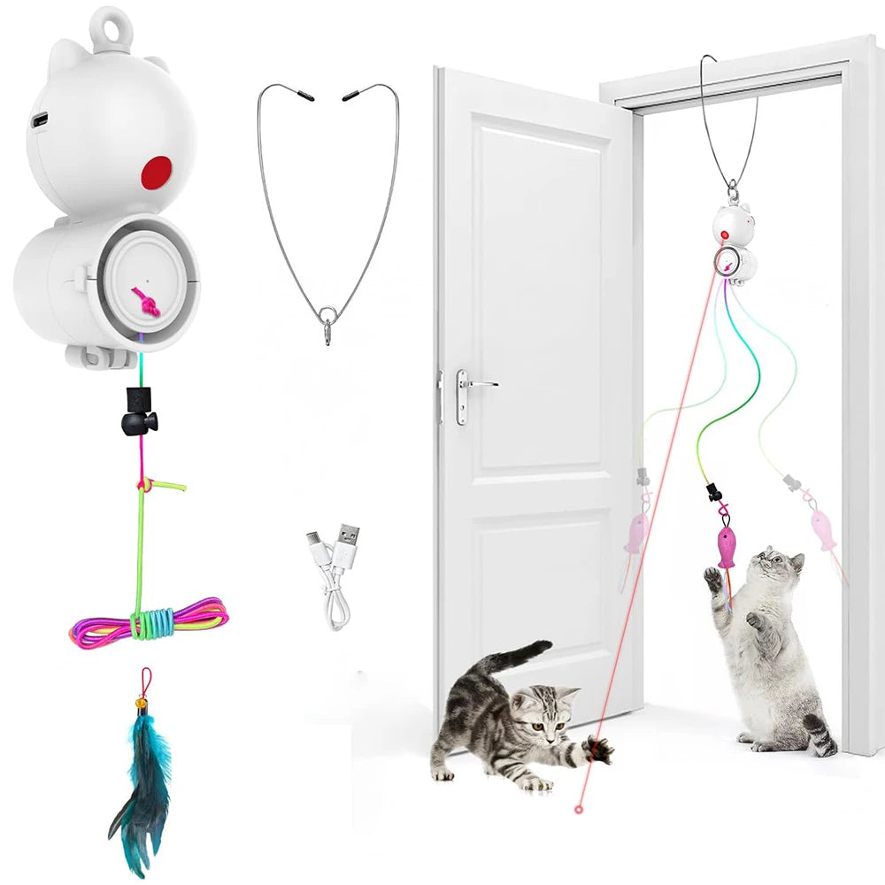 Automatic Feather Cat Toys Interactive Laser Cat Toys for Indoor Cats Random Trajectory Motion Activated Hanging Door Kitten Toy