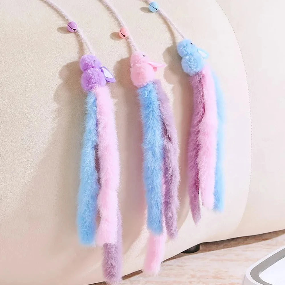 2pcs Cat Toys Plush Tassel Cats Teaser Stick Wool Rabbit Cat Toys Interactive Sticks Cats Toy with Bell Kitten Toy Pet Supplies