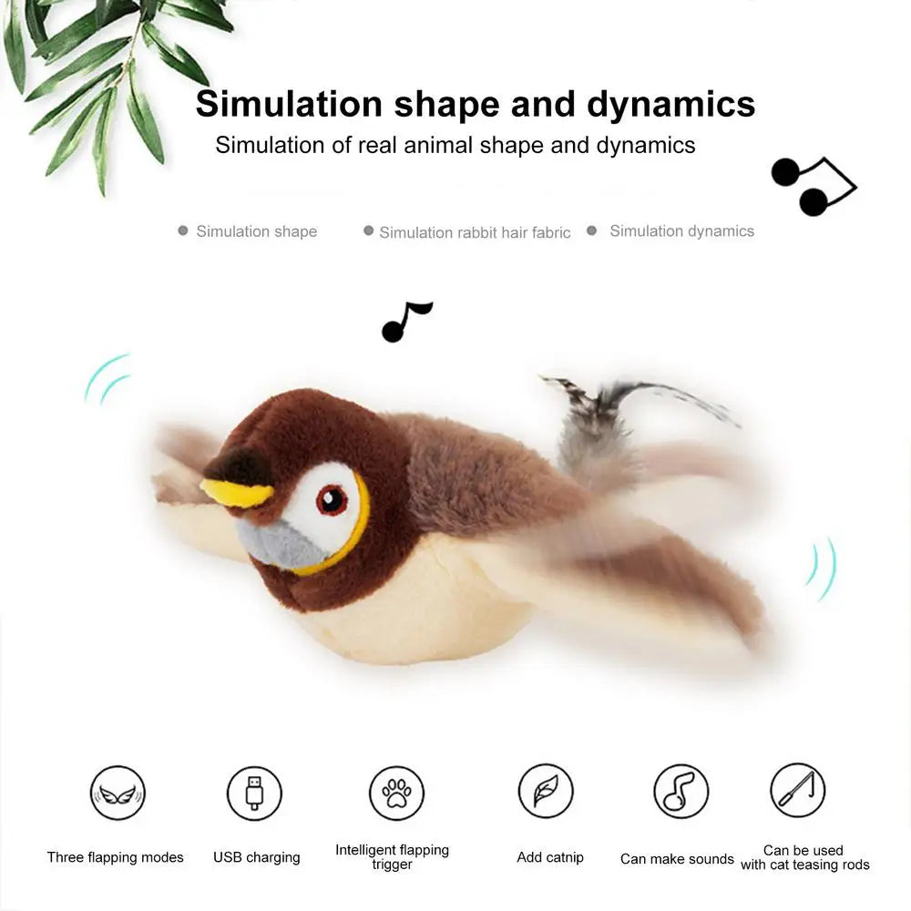 Chirping Bird Cat Toy Simulated Bird Interaction Toy Sparrow USB Rechargeable Flying Bird Cat Toys for Indoor Cats