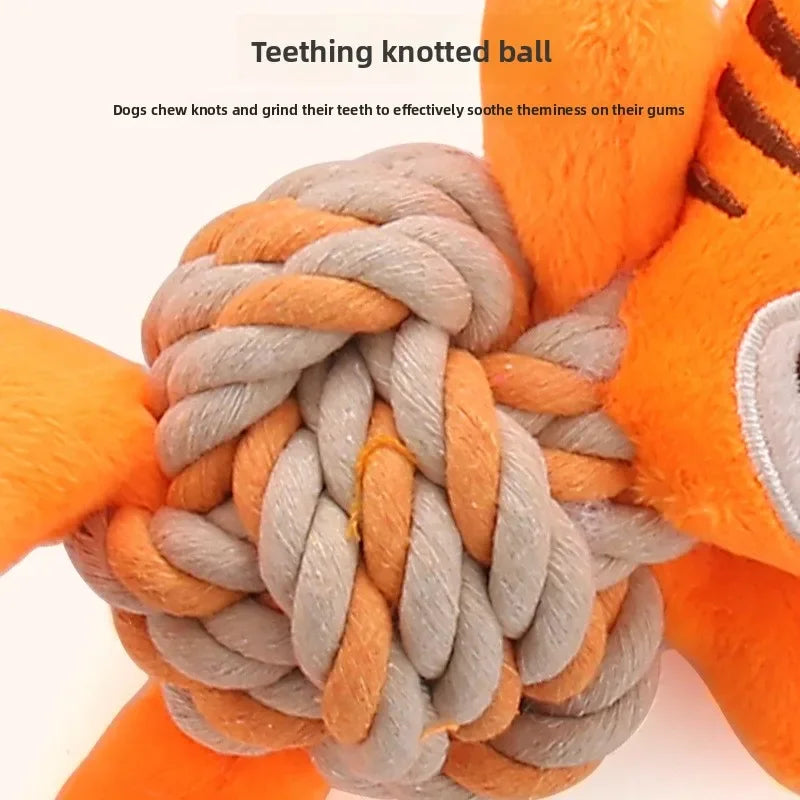 Christmas Plush Dog Toys with Cotton Rope & Squeakers  Chew Resistant Animal Dental Toys for Puppies Teething Chew Toys