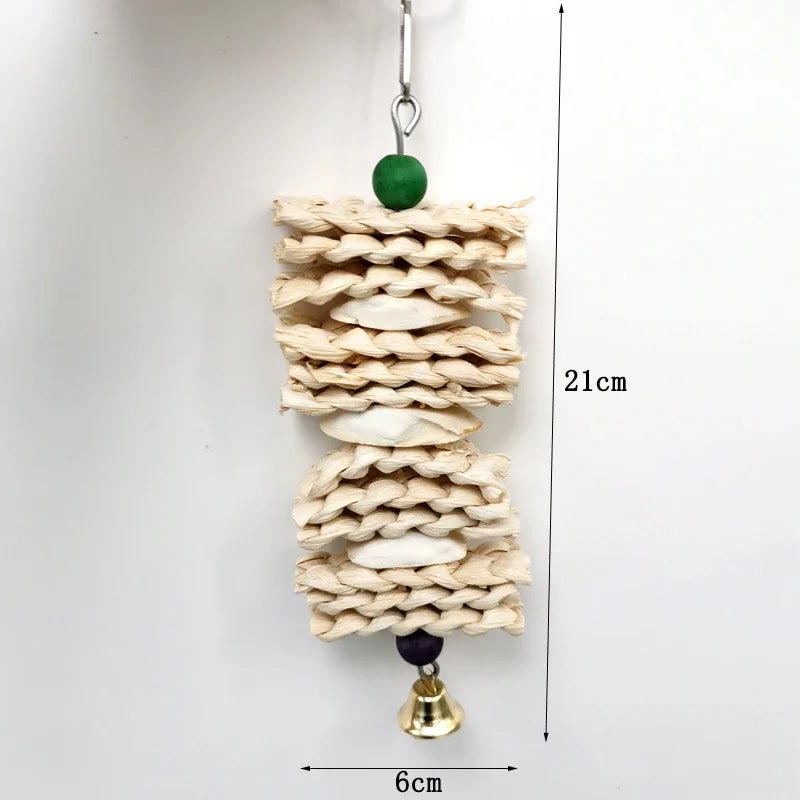 Bird Toys Chewing Toy Parrot Cage Bite Toys Corn Husks Color Wood Beads Entertainment Toys for Small and Medium Parrots Birds