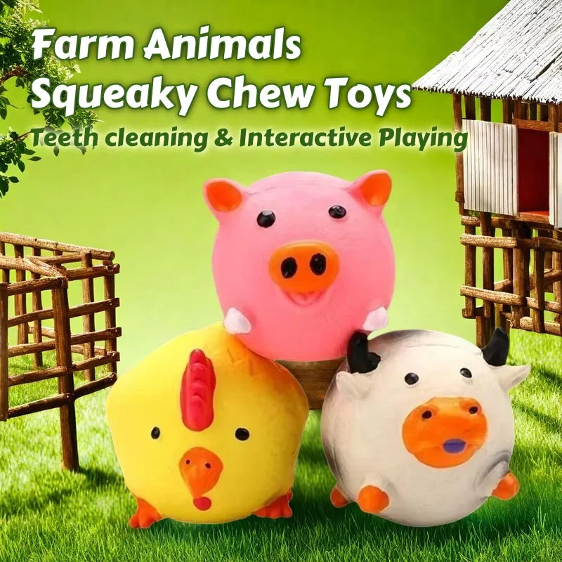1/3 PCS Farm Animal Squeaky Chew Toys – Latex Pig/Chicken/Cow Shapes with Dental Ridges Dog Toys for Small Dogs