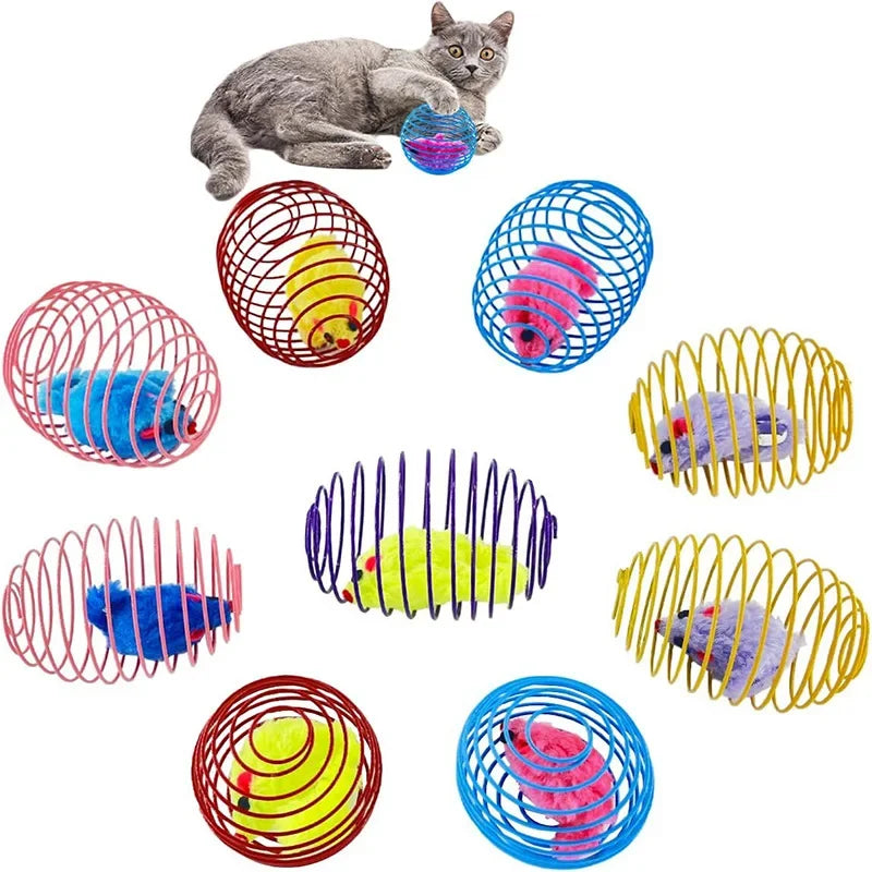 Cat Toy Balls Funny Stretchable Kitten Springs Toys Interactive Caged Rats Rolling Cat Balls Random Color Cat Accessories Pet