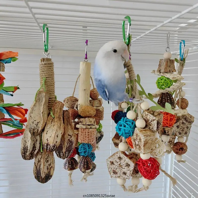 Bird Parrot Toys Birdcage Hanging Molar Toys Natural Wooden Blocks Parrot Chewing Toys Parrot Cage Colorful Hanging Decoration