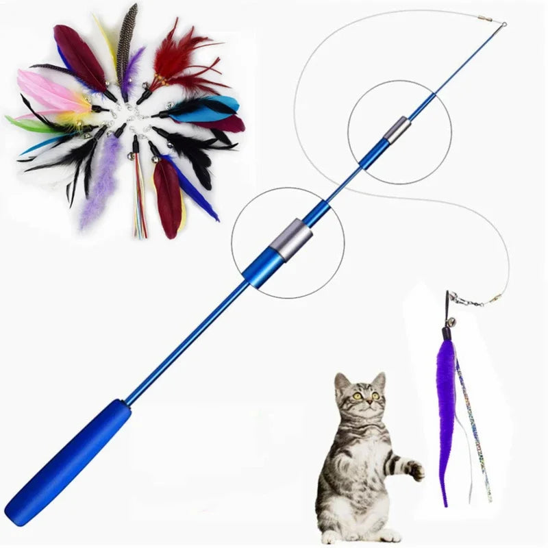 Pet Cat Toys Super Long Three Section Telescopic Rod Cat Teaser Stick Feather Replacement Head Cat Teaser Supplies New