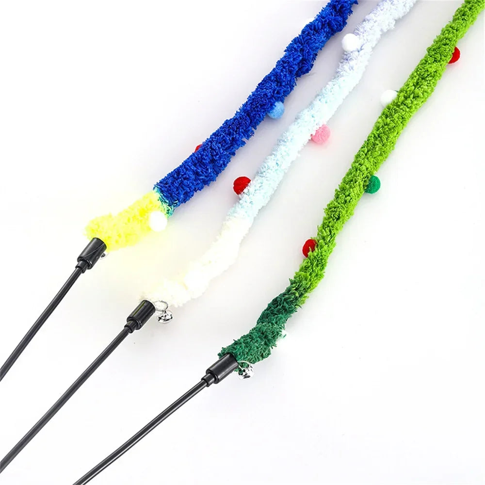 New Cat Toys Rainbow Stripes Funny Cat Stick with Bell Interactive Play Pet Supplies Interactive Cat Toy Caterpillar String