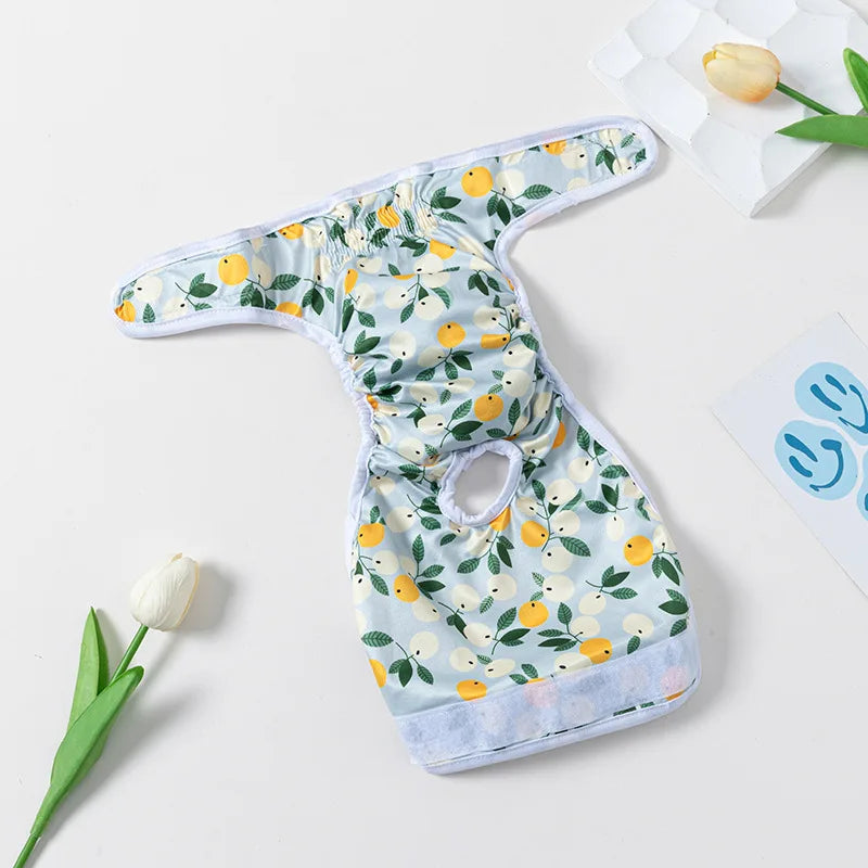 Washable Dog Diapers Female Cute Fruits Print Adjustable Puppy Shorts Dog Clothes Dog Physiological Pants Pet Dog Accessories