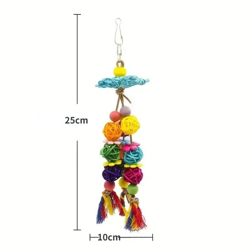 Bird Parrot Swing Toys Rattan Ball Bite Toy Bird Chewing Toy Bird Cage Hanging Decor Accessories Parrot Toys Random Color