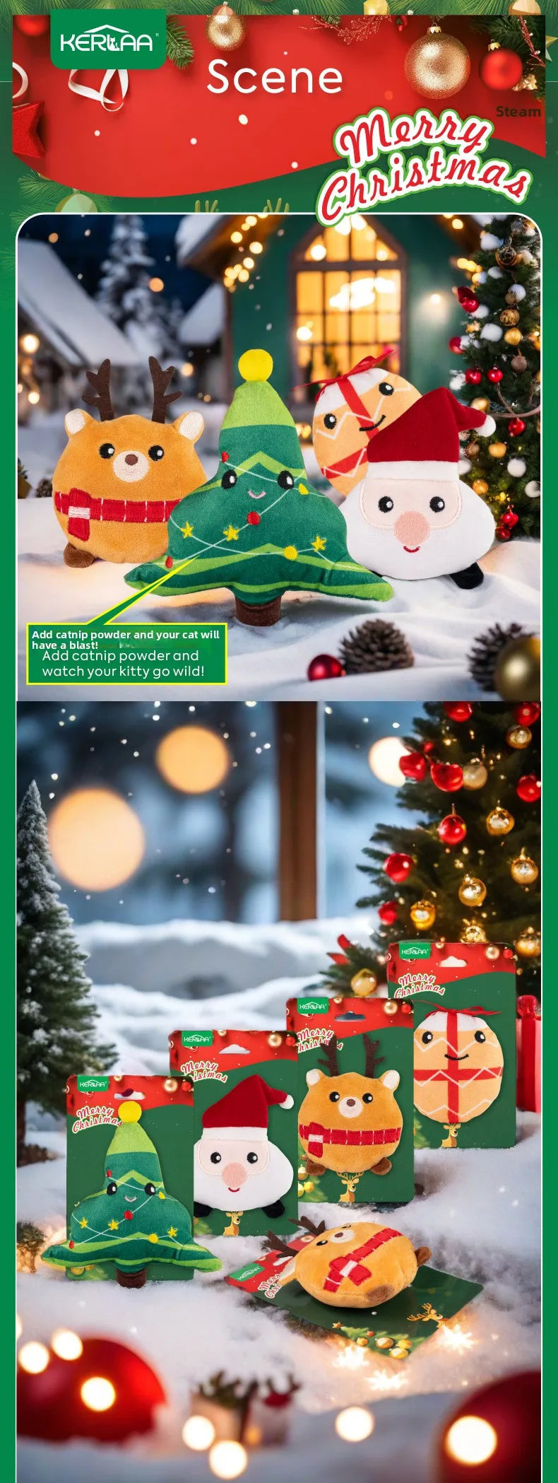 New Christmas Cat Toys Plush To Relieve Boredom and Clean Teeth Accompany Oneself Play with Cats Pet Supplies Christmas Gifts