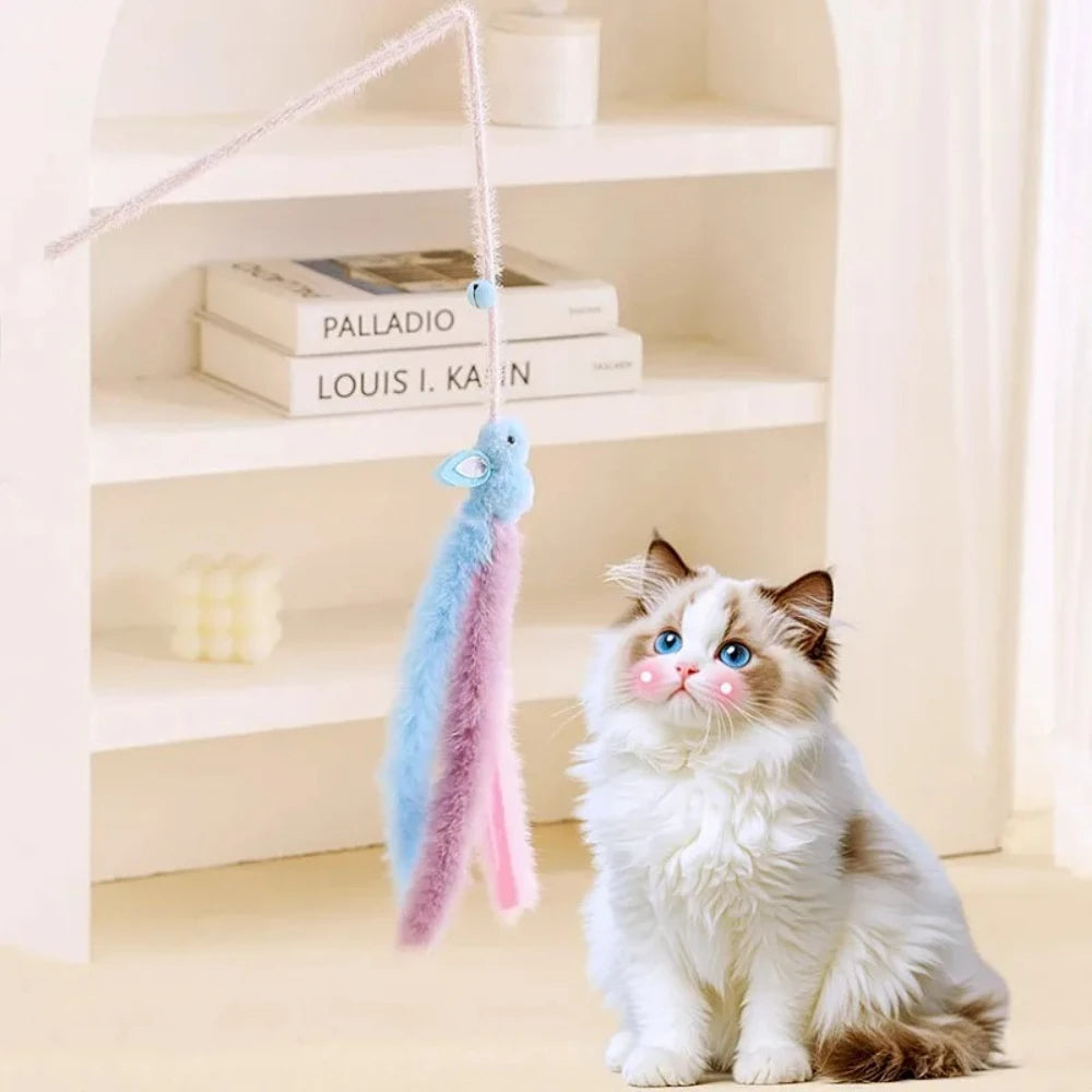 2pcs Cat Toys Plush Tassel Cats Teaser Stick Wool Rabbit Cat Toys Interactive Sticks Cats Toy with Bell Kitten Toy Pet Supplies