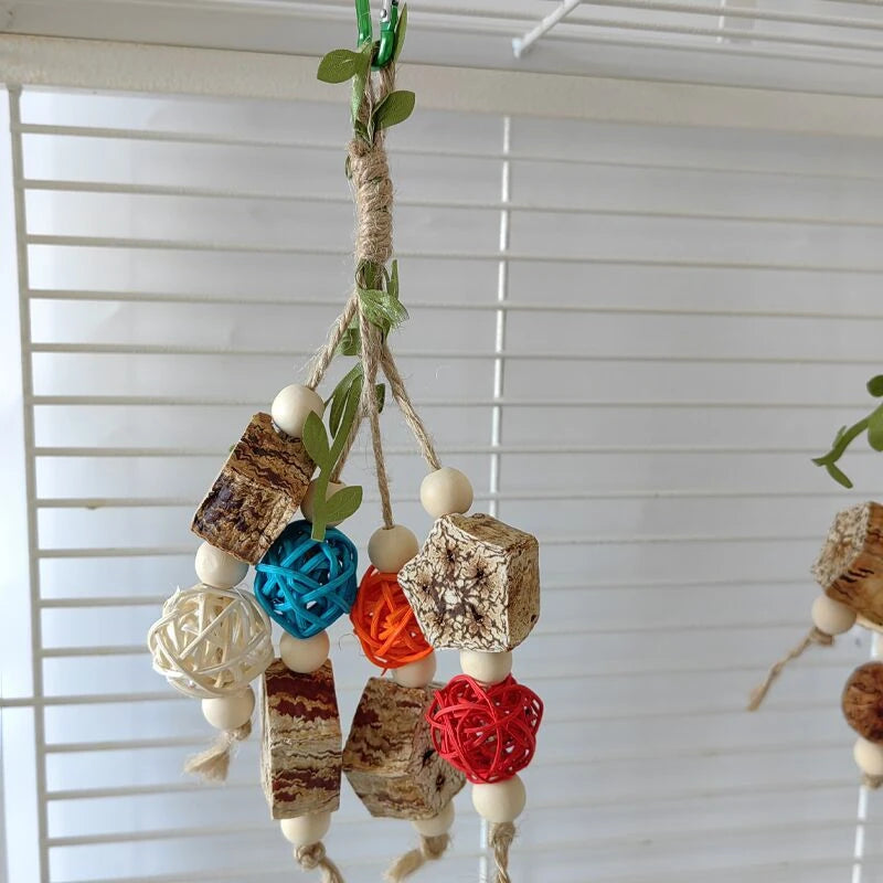 Bird Parrot Toys Birdcage Hanging Molar Toys Natural Wooden Blocks Parrot Chewing Toys Parrot Cage Colorful Hanging Decoration
