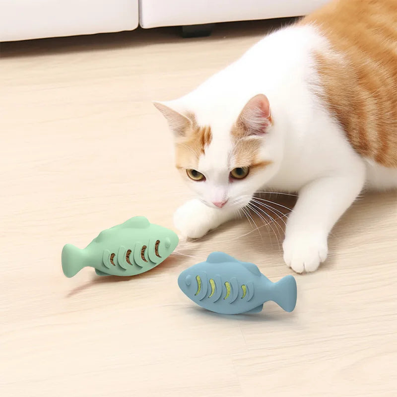 Cat Toy Interactive Silicone Fish Pet Toys For Kitten Teeth Cleaning Leak Food Cat Chew Toys Food Storage Toy Pet Supplies