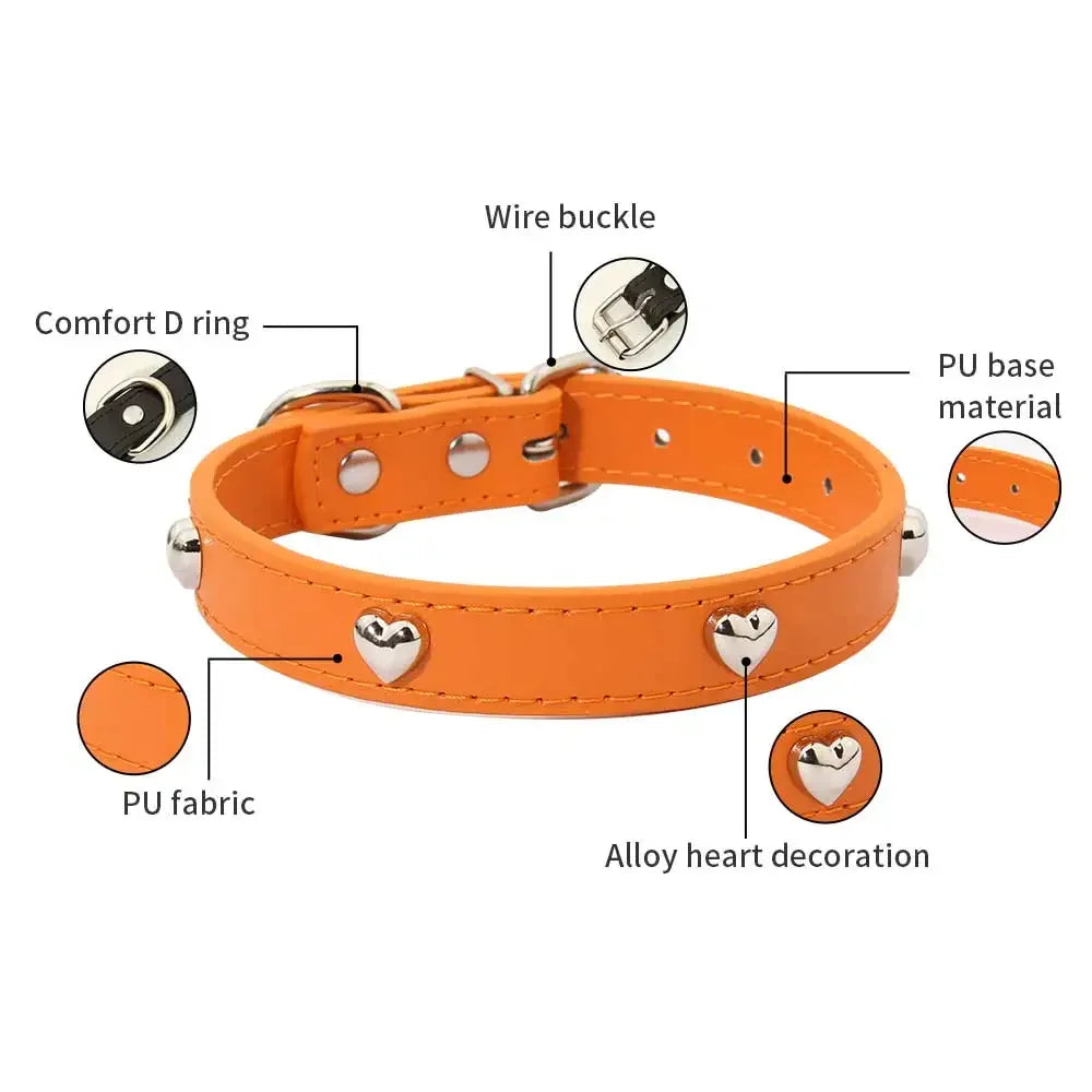 PU Leather Durable Pet Dog Collars with Love Puppy Pug Collars for Small Large Dog Chihuahua Cat Accessories collar perro