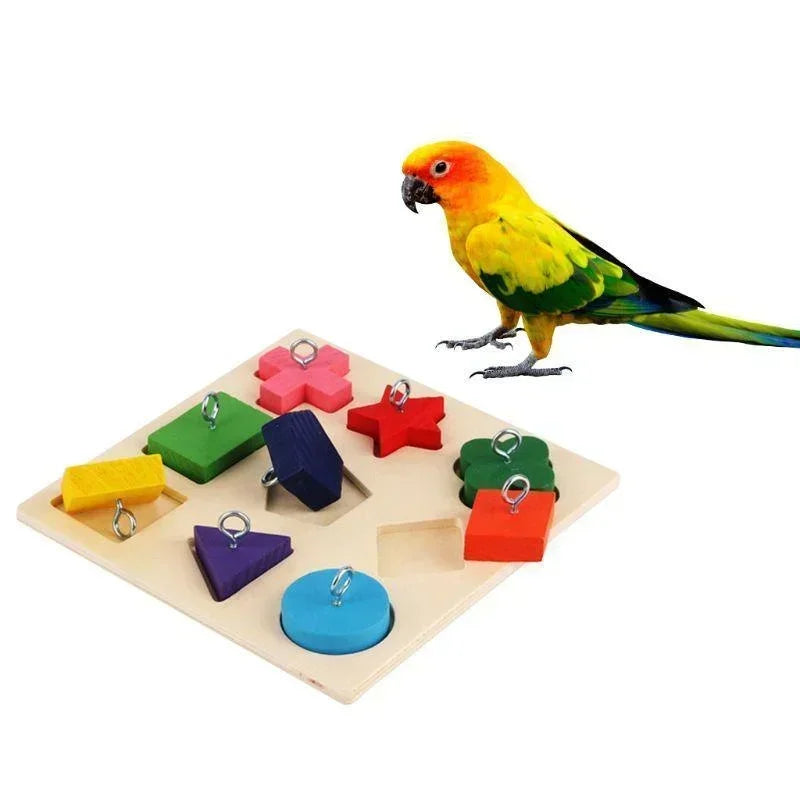 Bird Toys Parrot Educational Toys Parrot Interactive Training Toys Wooden Block Birds Puzzle Toy Bird Supplies