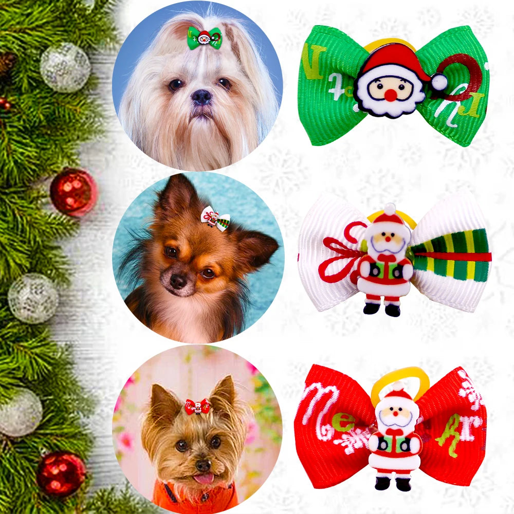 20Pcs Christmas Dog Bows Samll Dog Hair Bows Rubber Bands Cute Grooming Holiday Party Pet Supplies Pet Dog Accessories