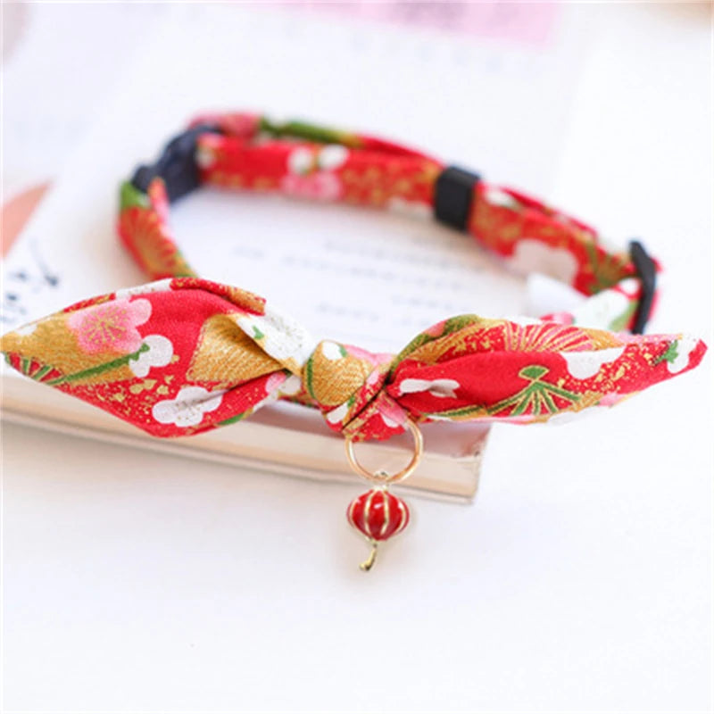 Cute Japanese Print Pet Dog Collars Bunny Ears Shaped Necklace for Cats Spring Decorate Puppy Supplies Neck Wear Cat Accessories