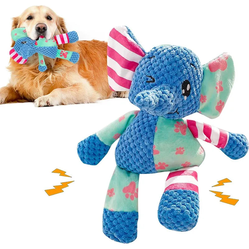 Resistant Interactive Dog Toys - Squeak & Rope Toy for Large Dogs & Aggressive Chewers, Puppy Teething Pet Elephant Plush Toy