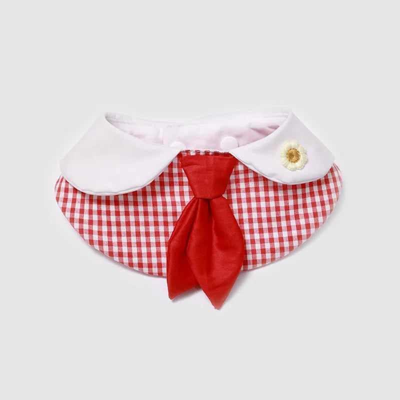 Pet Soft Plaid Tie Scarf Fake Collar Lace Drool Scarf Checkered Dog Accessory Cat Bib Scarfs Cat Accessories Puppy Accessories