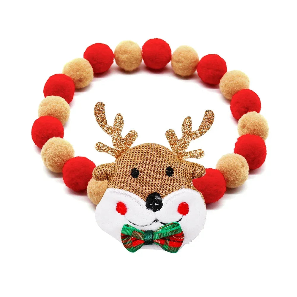 1PC Christmas Decorate Pet Bowtie Dog Deer Hair Ball Pet Puppy Adjustable Snowman Necktie Collar for Small Large Dog Accessories