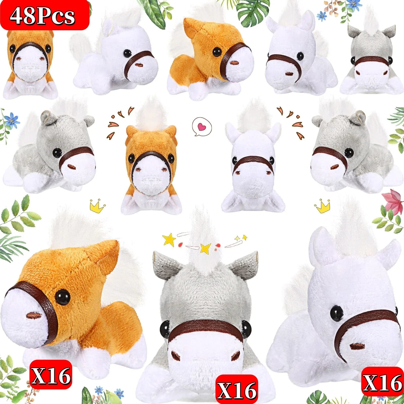12-48Pcs Horse Stuffed Animal Bulk Toy Horses Plush Stuffed Animals Horses Toys Horse Party Favor Farm Birthday for Boy Girl Kid