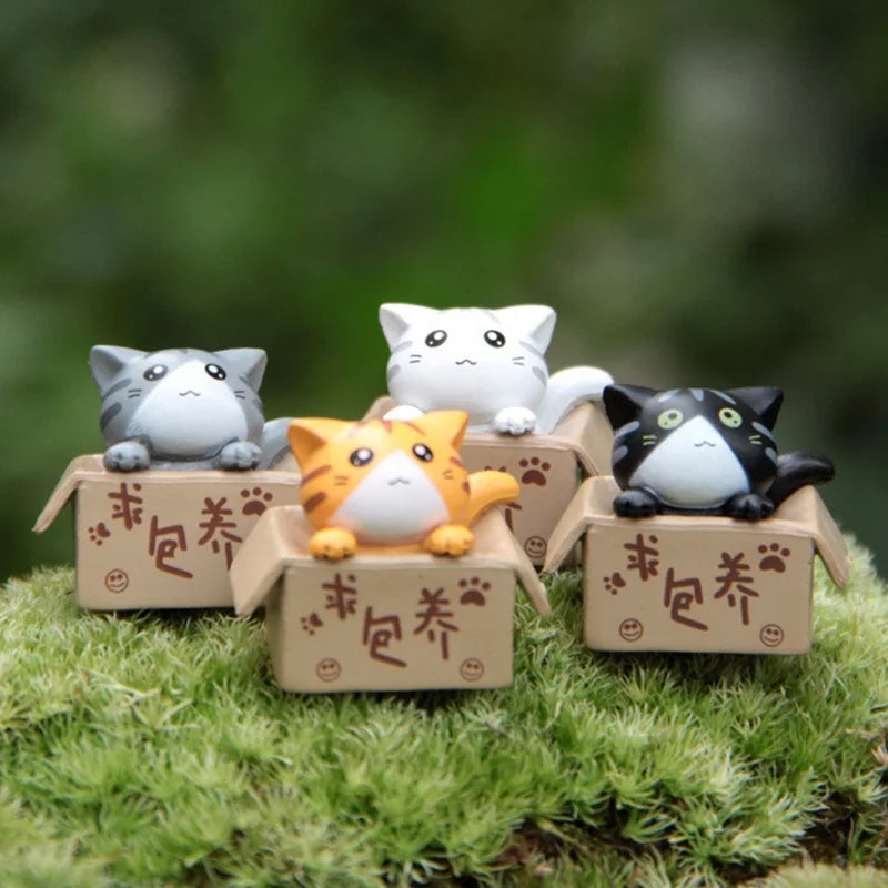 4pcs Mini Cat Accessories, Garden Kitten Statues, Home Decoration Gifts, Decorative Toys, Mini Statues