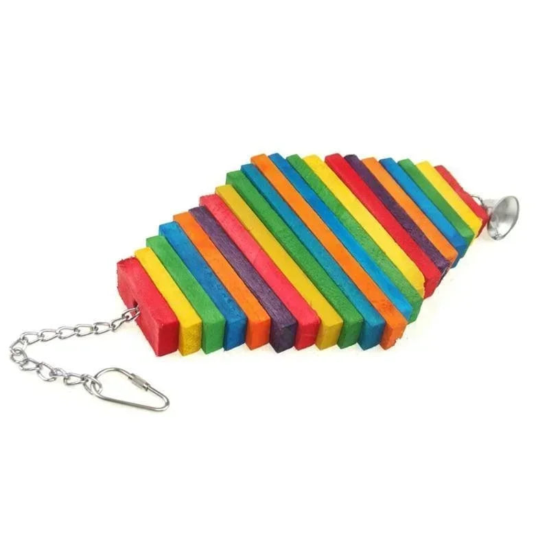 Bird Toys Parrot Color Multi-layer Grinding Mouth Bite Toys Parrot Stand Wooden Bird Cage Pendant Random Color