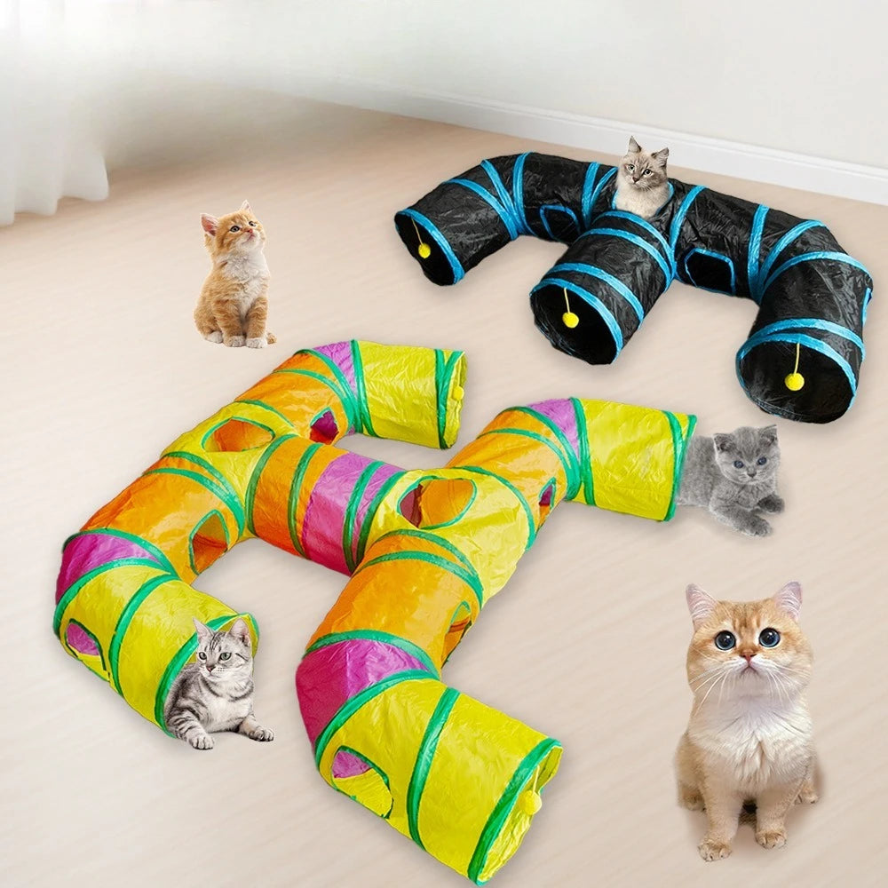Pet Tunnel Multi Cat Interactive Rainbow Channel Large Multi Exit Foldable Cat Toy Drilling Cat Channel Durable Scratch and Bite