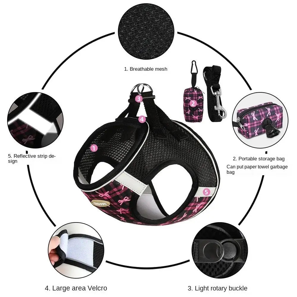 Cat Accessories Breathable Dog Harness Leash Adjustable Anti slip Cat Harnesses Vest Soft Bow Pet Chest Harness for Small Dogs