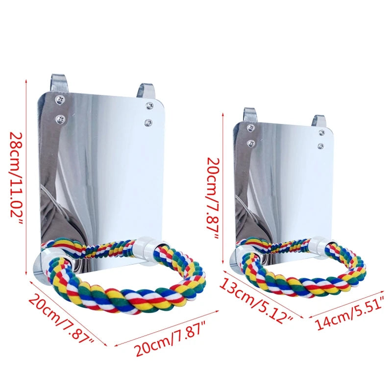 Acrylic Bird Mirror with Rope Perches Bird Toys Lovebirds Finch Canaries Swing Comfy Perch for Parakeet Cockatiel Conure