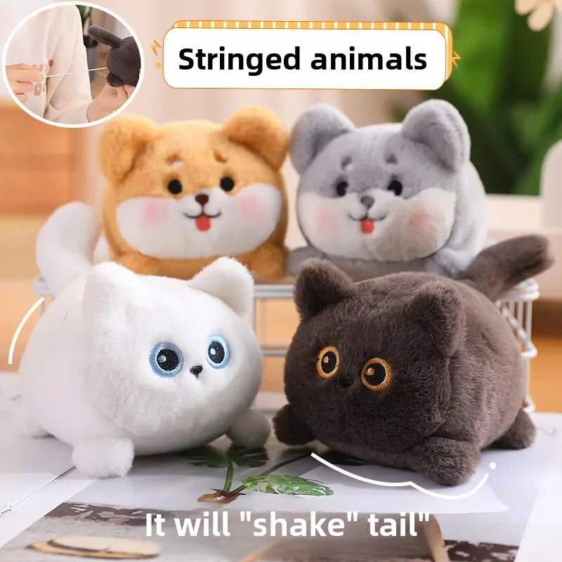 Kids Rope Simulation Animal Plush Tail Wagging Cute Cat Dog Toys for 2-4 Year Old Todder Toys Baby Christmas Birthday Gifts